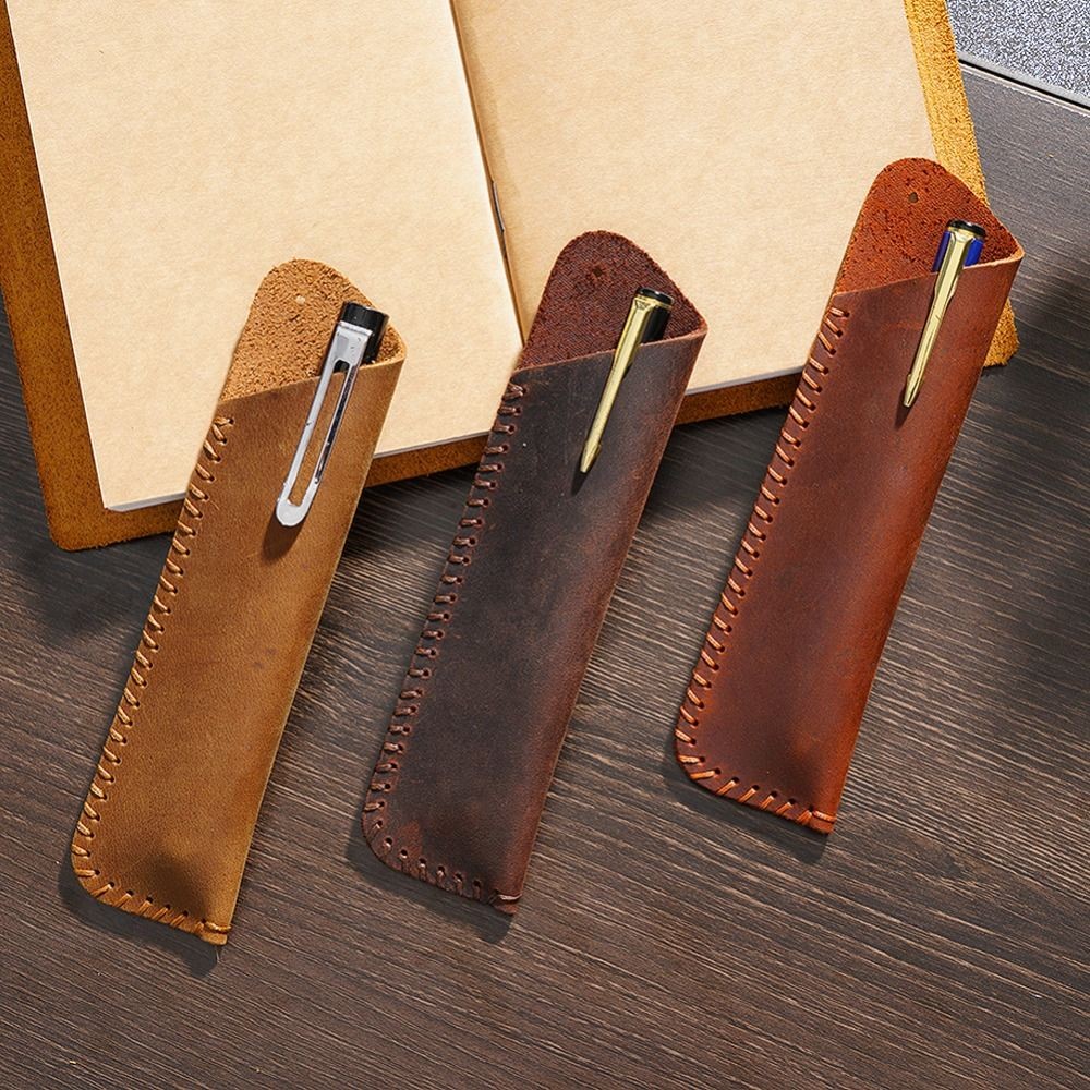 

Pencil Holder Cowhide Pencil Case Vintage High-End Leather Pen Protective Bag Diy Handmade Pen
