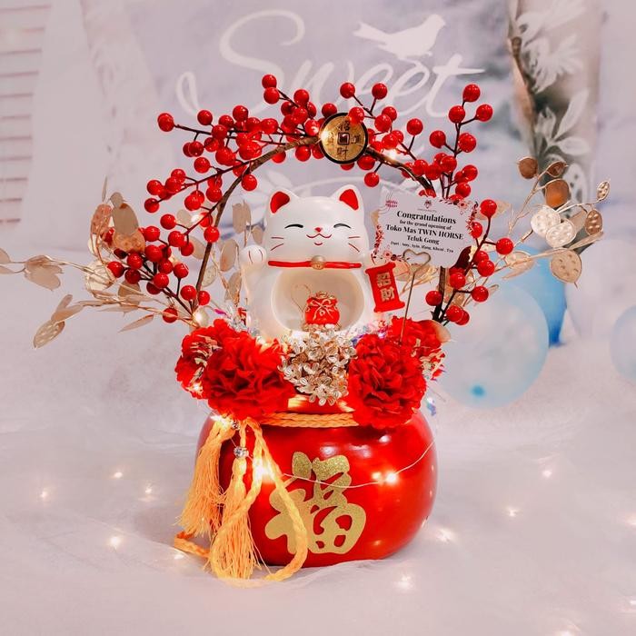 JTTOP" HAMPERS BUNGA IMLEK HOKKI - VAS SET BUNGA CNY DEKORASI PAJANGAN POT201