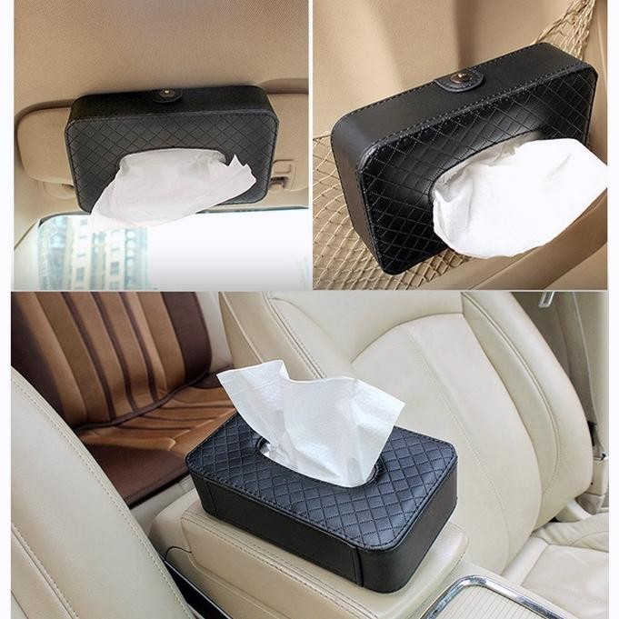 JTTOP" LARGETEMPAT TISU MOBIL / KOTAK TISSUE KULIT MOBIL GANTUNG CAR VISOR BOX MEWAH ESTETIK HIASAN