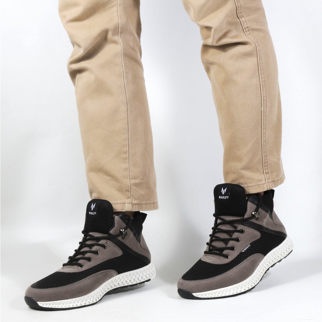 Marley Sepatu Sneakers Tinggi Pria Semi Boot - Jordan 02 Warna Abu Hitam Bahan Suede Kombinasi
