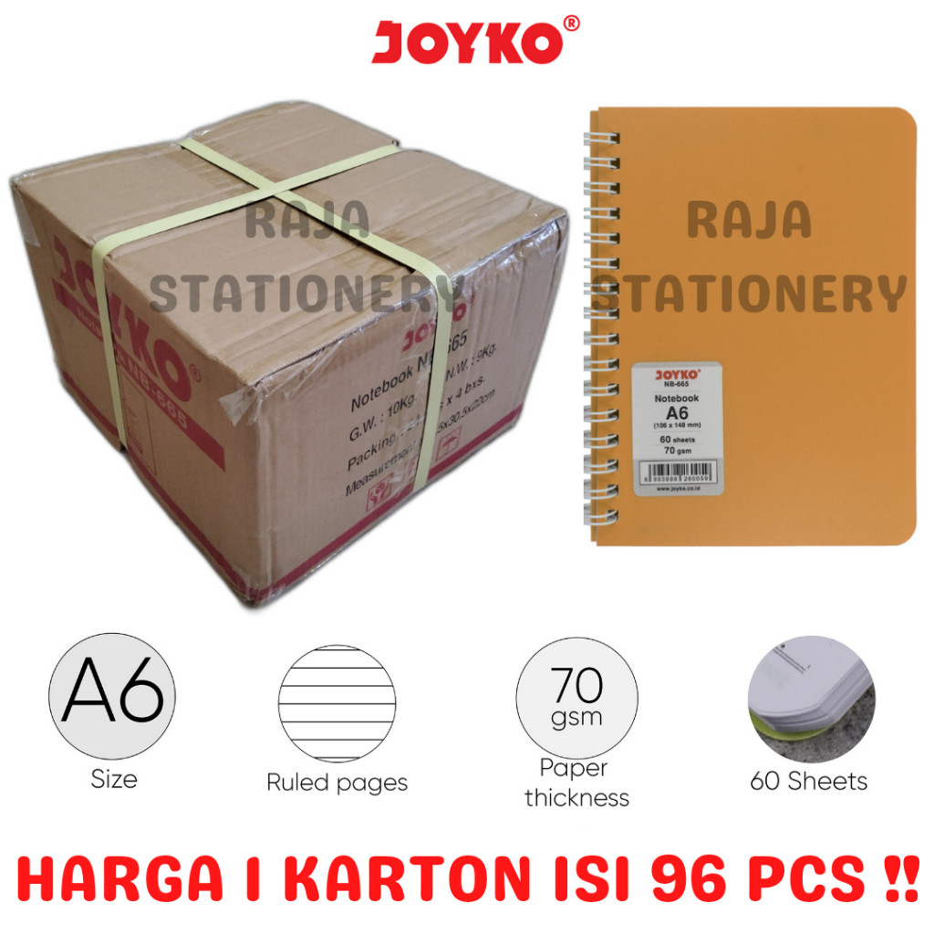 

JOYKO NOTEBOOK A6 SPIRAL BUKU TULIS JOYKO A6 CATATAN NB-665 KARTON [96PCS] - RAJA BIGBOX