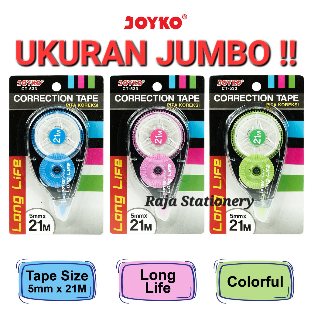 

Joyko Correction Tape 21m JUMBO / TipEx Kertas Joyko Tip X Tip-Ex Kering Besar Isi Banyak 21 Meter CT-533 - RAJA BIGBOX