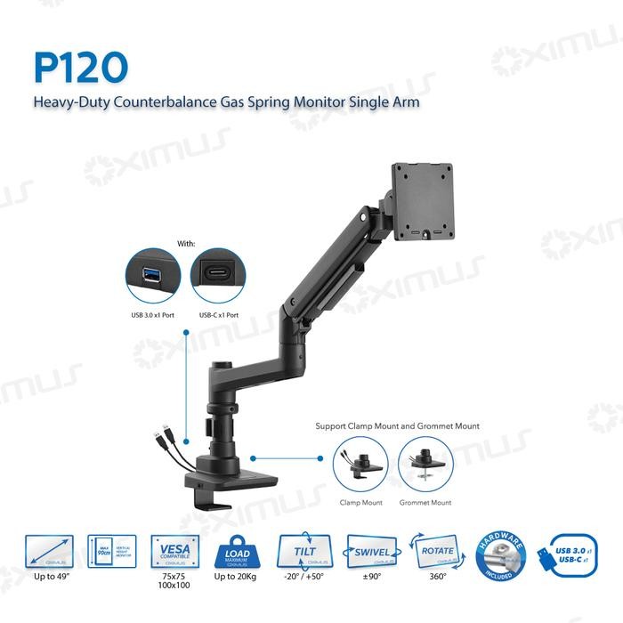 

Heavy-Duty Counterbalance Gas spring Monitor Single Arm OXIMUS P120 Computer Computer Laptop