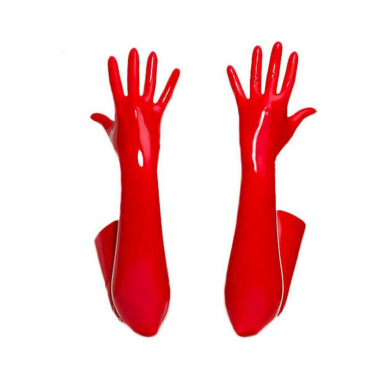 Unisex Latex Rubber Gloves Wrist Seamless Moulded Shoulder Length Latex Gloves Red Long Fetish
