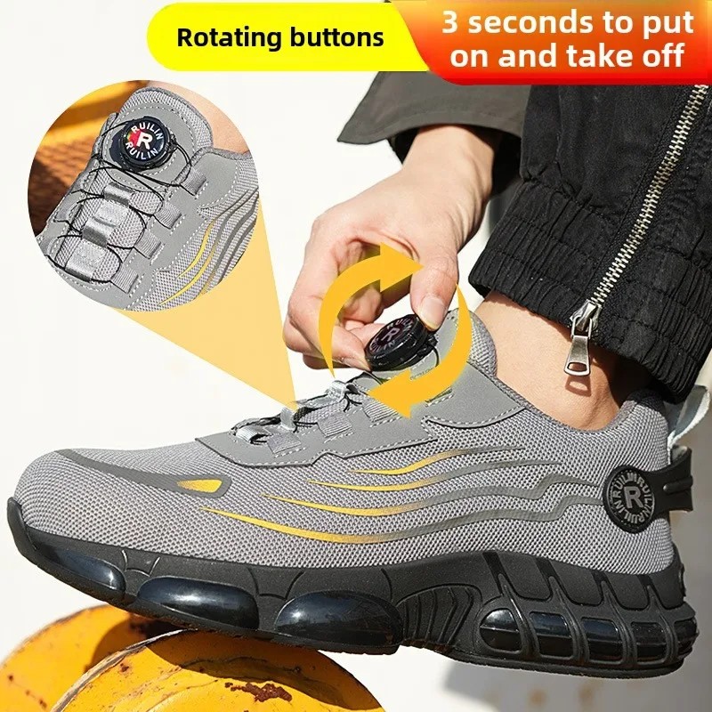 Rotating Button Men Safety Shoes Anti Smash Anti Puncture Work Shoes Fashion Sport Security