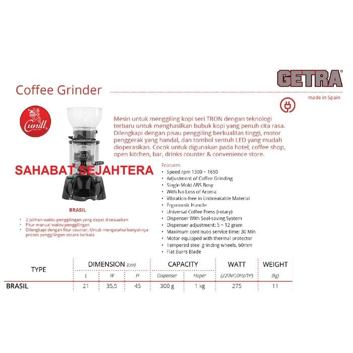 Coffe Grinder Counter Getra Sil Mesin Penggiling Kopi Otomatis