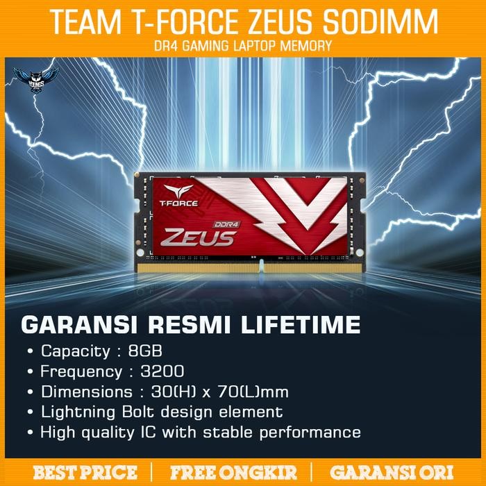 Ram Laptop Team T-Force Zeus DDR4 8GB 3200Mhz Single Sodimm Heatsink