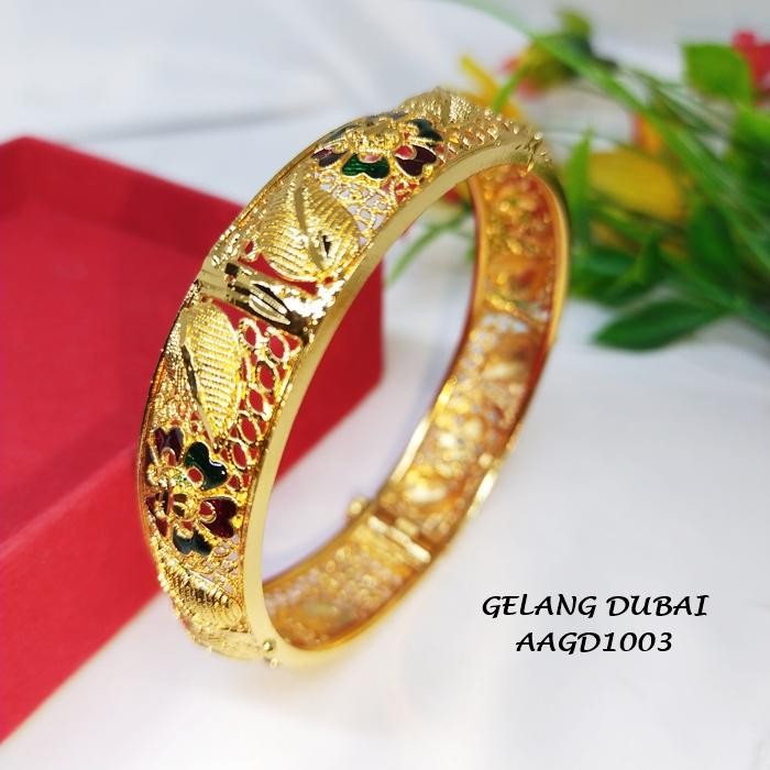 Outsy- Bangle Gelang Dubai Emas Combinasi Merah Hijau