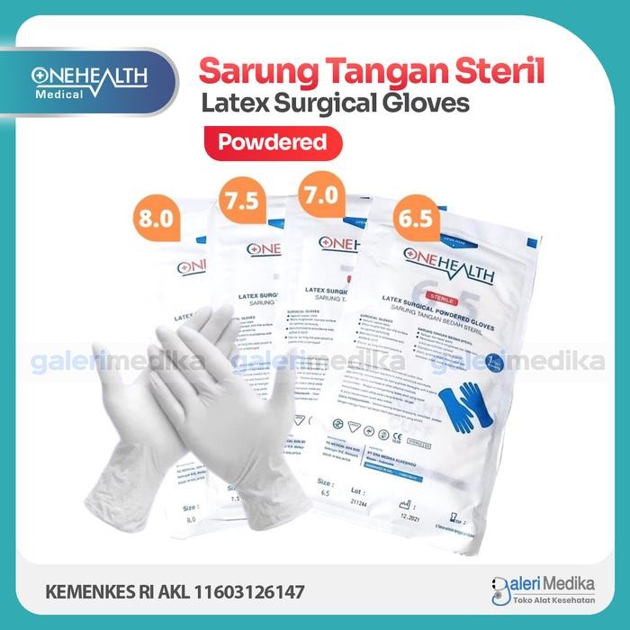 Sarung Tangan Steril OneHealth Latex Surgical Powdered Glove Medis Panjang