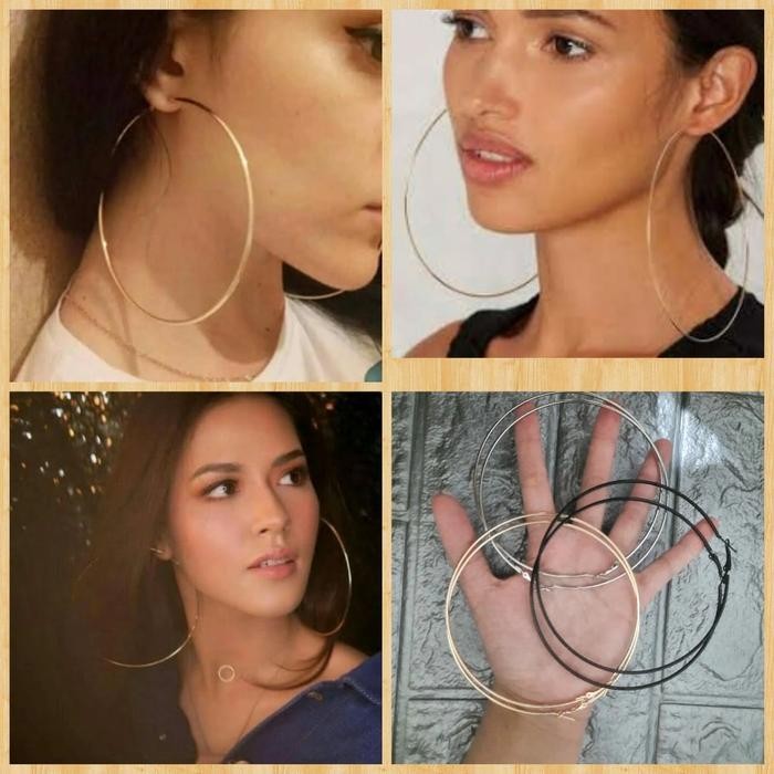 Clavie- Anting Bulat Hoop Jumbo Bigsize Hitam Silver Gold Anting Bulat Besar