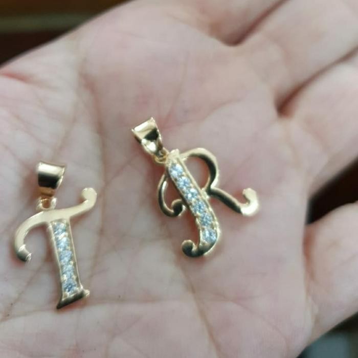 Clavie- Liontin Bandul Kalung Huruf Inisial R S N T A M I Y F L H W Emas Asli