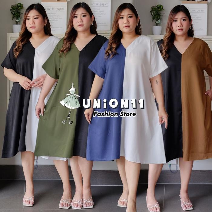Fleesa- Union11 - Dress Wanita Jumbo Xxxxl / Gaun Casual Big Size Ld 130 Cm Muat Sampai Bb 95