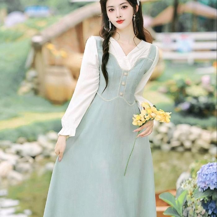 Clavie- Missmoka Fiona Long Dress Gaya Vintage Klasik Eropa Dress Hijab