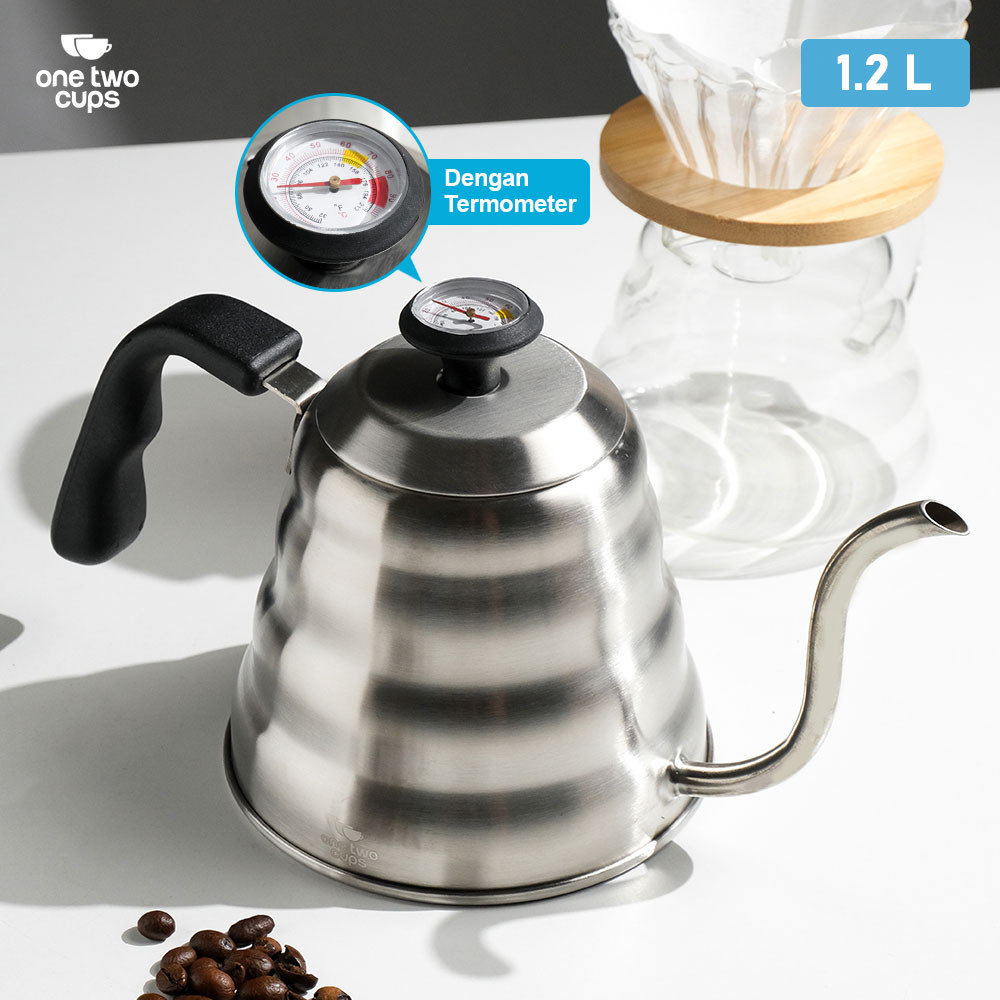 

One Two Cups Teko Kopi Leher Angsa Pot V60 Drip 1.2L with Thermometer