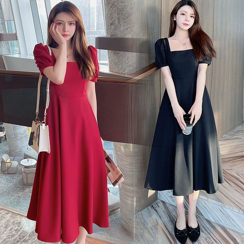 PROMO / U Neck Dress Wanita Elegan Dress / Korean Party Dress Square Neck