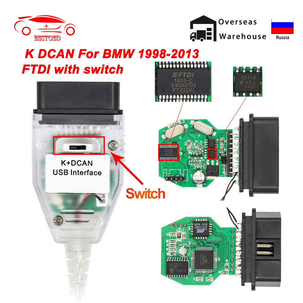 For BMW K+DCAN  FTDI FT232RL with Switch K DCAN K CAN OBD 2 OBD2 For