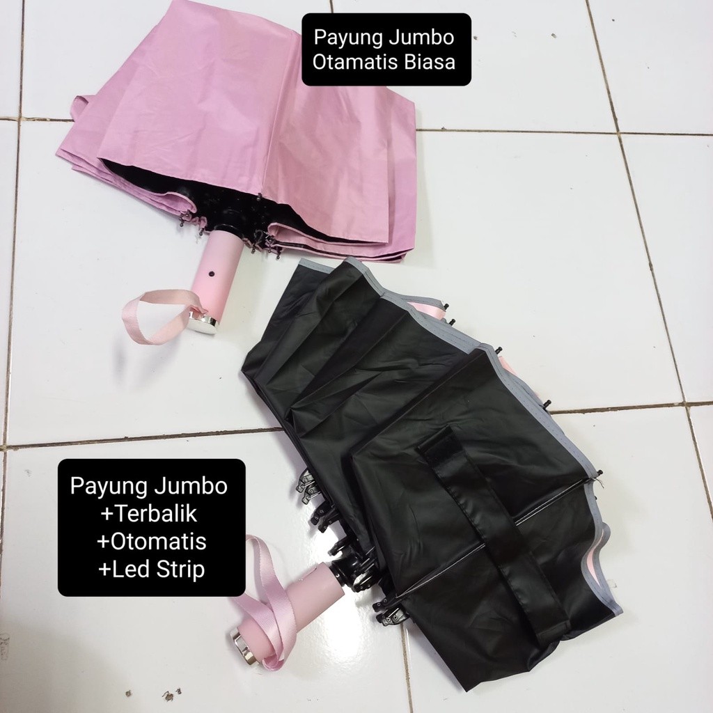 Payung Lipat Jumbo Premium Terbalik Anti UV Sinar Matahari LED STRIP
