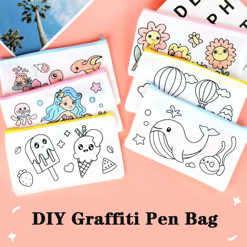 

Creative Graffiti Stationery Storage Bag Kids Painting Toys Diy Coloring Non-Woven Fabric Pen Case