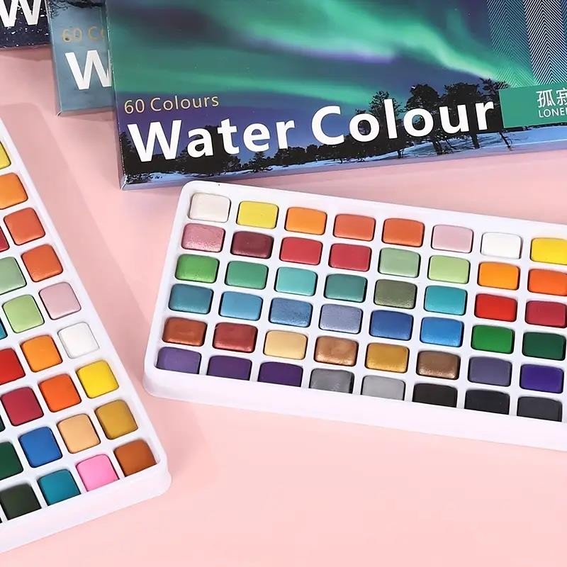 

12/60 Color Solid Watercolor Paint Set Basic Neone Glitter Watercolor Pigments For Drawing Art Paint