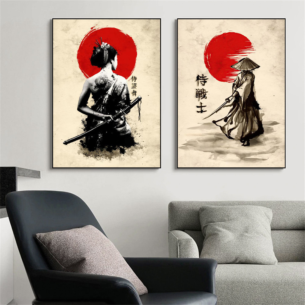 

Japanese Samurai Wall Art Poster Modern Ink Style High End Pop Mural Home Decor Canvas Picture