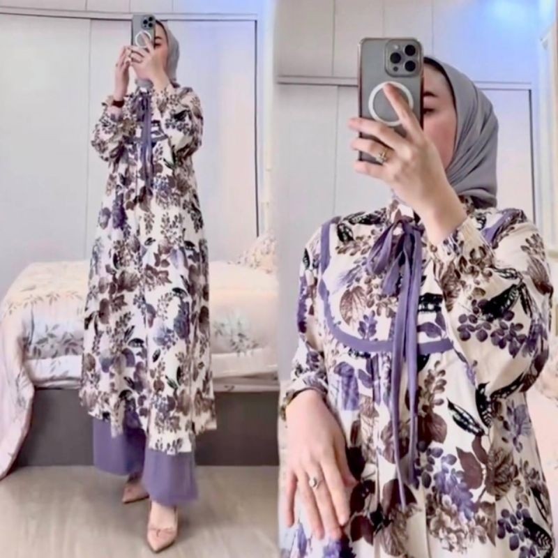 Disc Bella Long Tunik Set Tali Setelan Long Tunik Terbaru One Set Long Tunik Rayon Diamond Ori