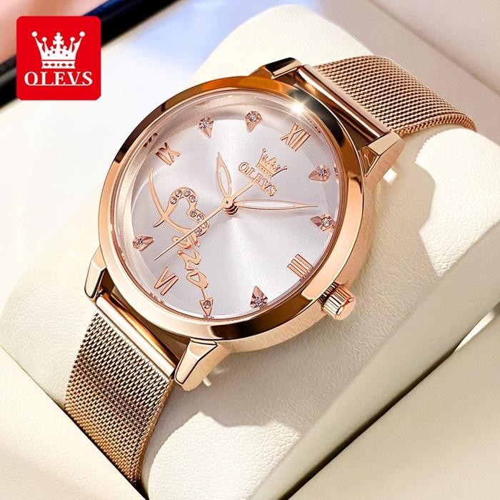 Femmora- Olevs Jam Tangan Wanita Original Anti Air Tahan Kecil Branded Elegan Analog Rose Gold