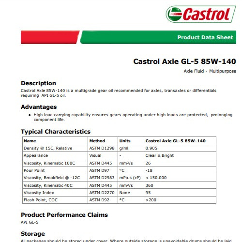 Castrol Transmax Axle 85W-140 Oli Gardan GL5