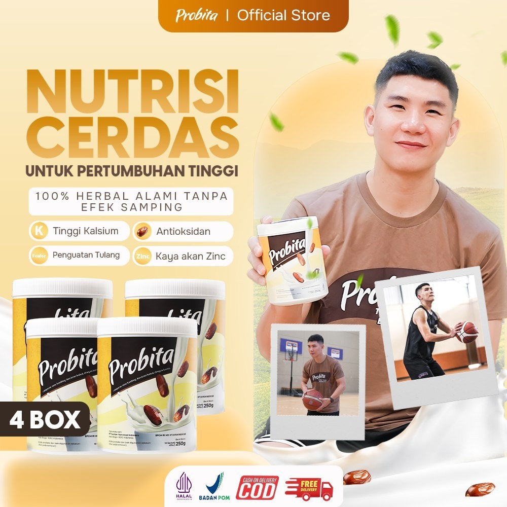 

4 BOX PROBITA - SUSU KURMA SAHABAT ATLET INDONESIA - BPOM HALAL ISI 40 SACHET 100% ORIGINAL