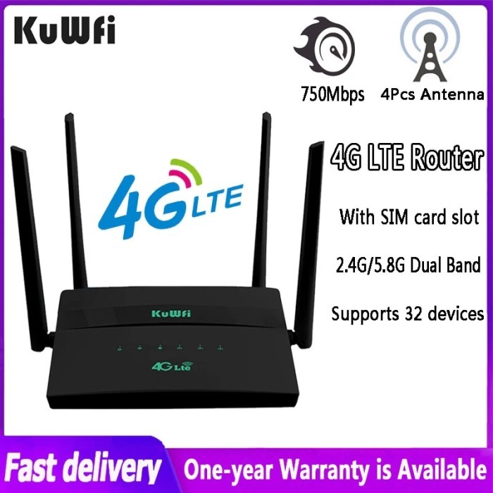 KuWFi 4G Wifi Router Dual Band 750Mbps Wireless Router Sim Card Wifi