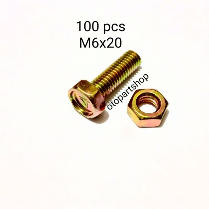 Promo 100 Pcs Baut Mur M6X20 ( Baut 10 )