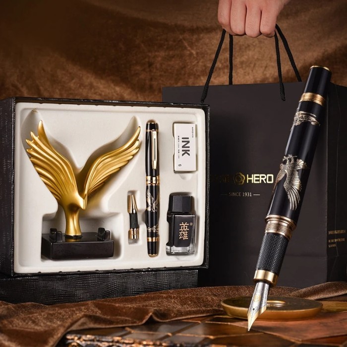 Hero 8102 Eagle Black & Golden Metal Fine Nib 0.5mm Fountain Pen And