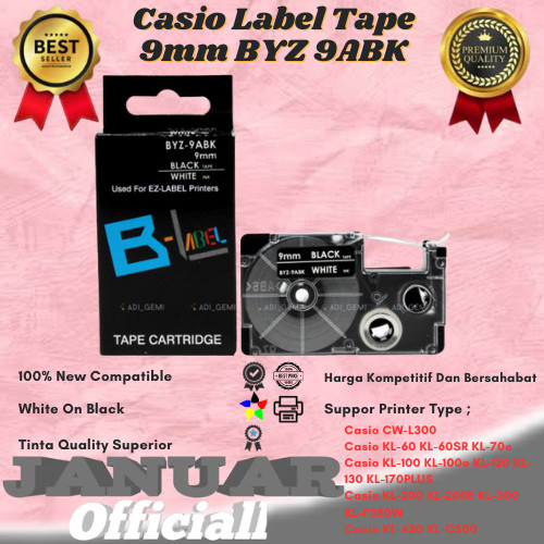

Compatible Casio Label Tape 9mm BYZ 9ABK White On Black