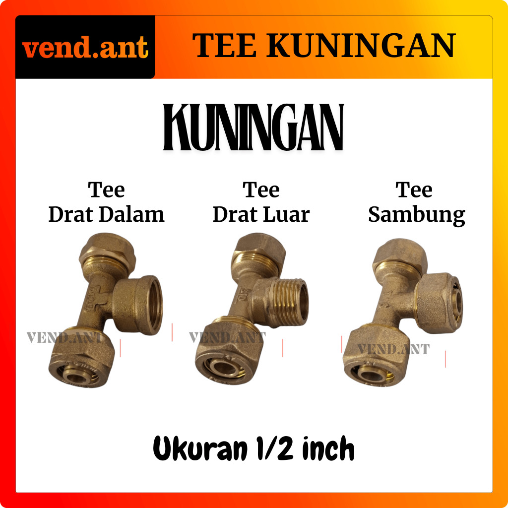 Tee Sambungan T Drat Luar Dalam 1/2" Kuningan