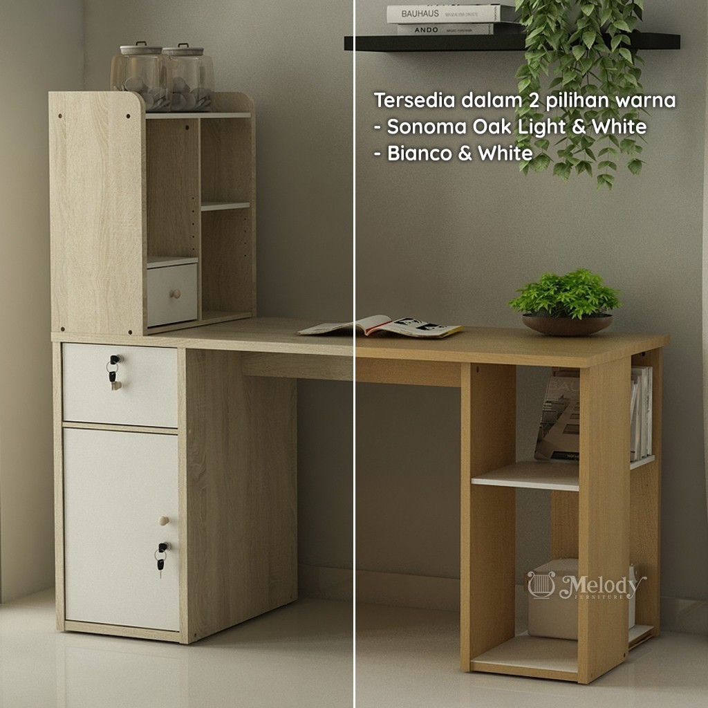 Melody Furniture - Meja Kerja Meja Belajar Elba MT Corner 140 SOL-WH
