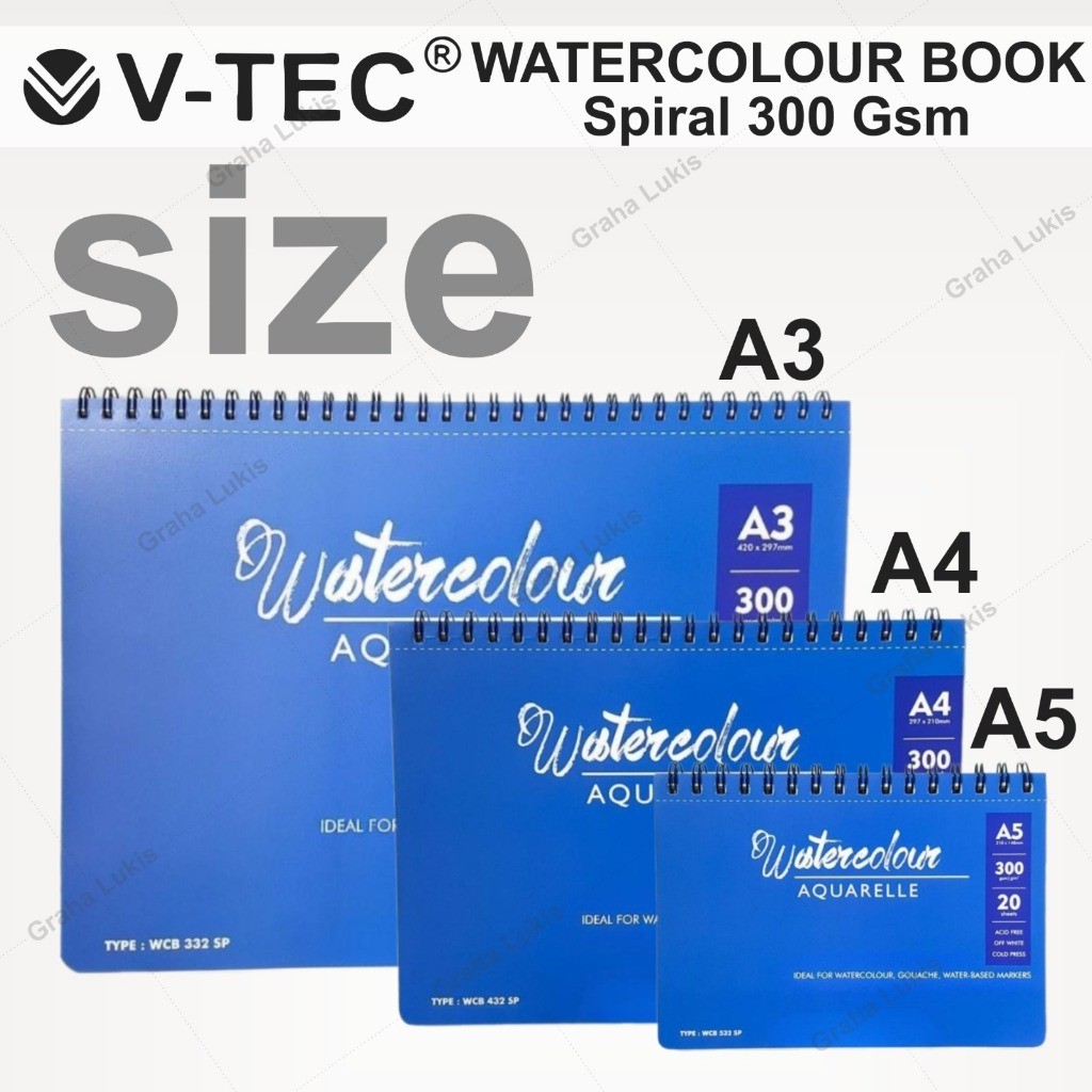 

[READY] V-TEC WATERCOLOR BOOK SPIRAL 300GSM A5/A4/A3