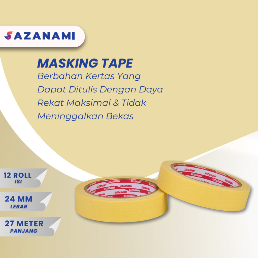 

JH8 Lakban Kertas Masking Tape 1" 24mm x 27m Sazanami Tape isolasi kertas