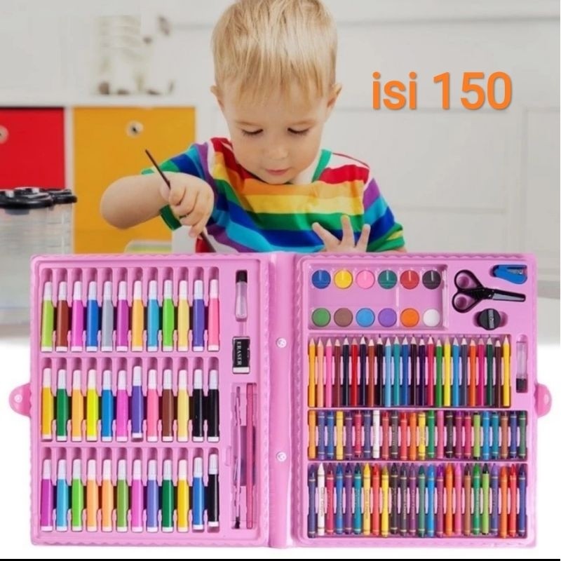 

[READY] art set 150 crayon pensil warna set indihe warna hitam/ pink /biru jika kosng dikirim yang