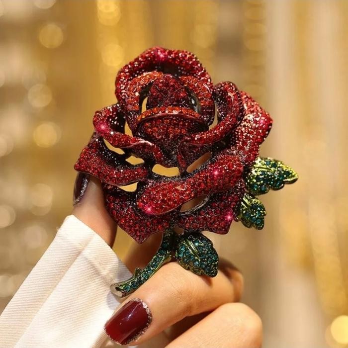 Bros Bunga Mawar Besar Full Crystal Premium Mewah Elegant