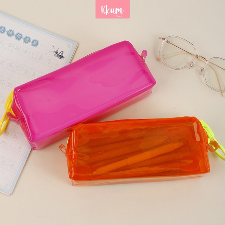 

JH8 Tas Kotak Pensil PVC Transparan/ Pencil Case Bag Pouch Stationery Organizer