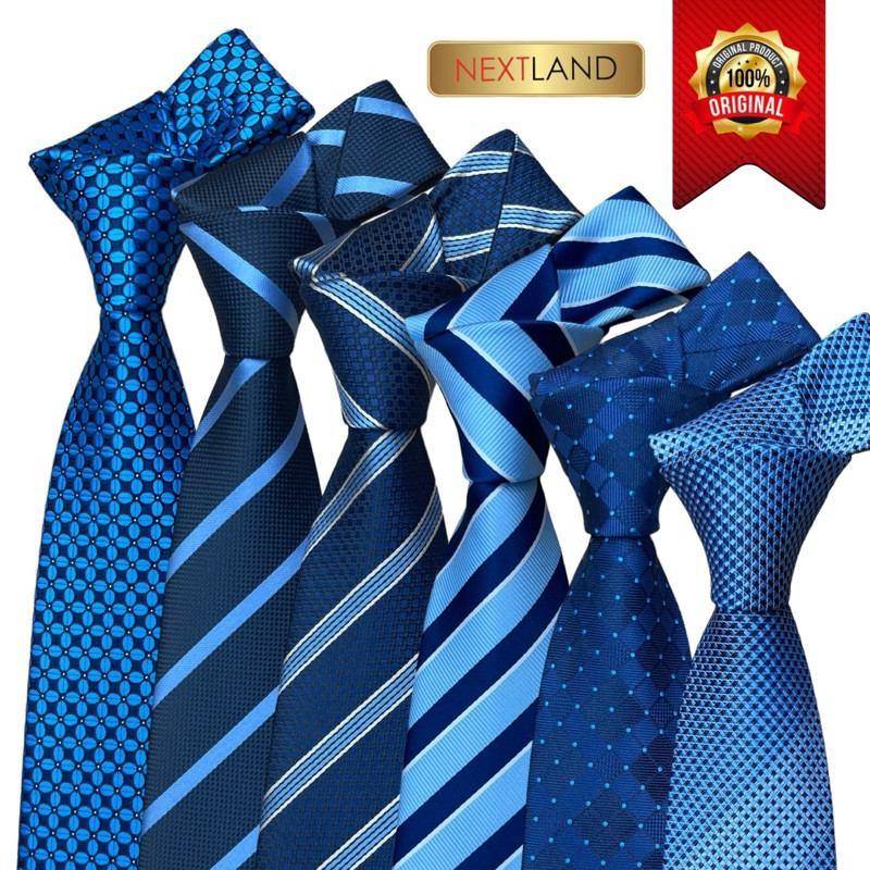 NEXTLAND dasi pria biru dongker navy striped manual 150cm x 7,5cm