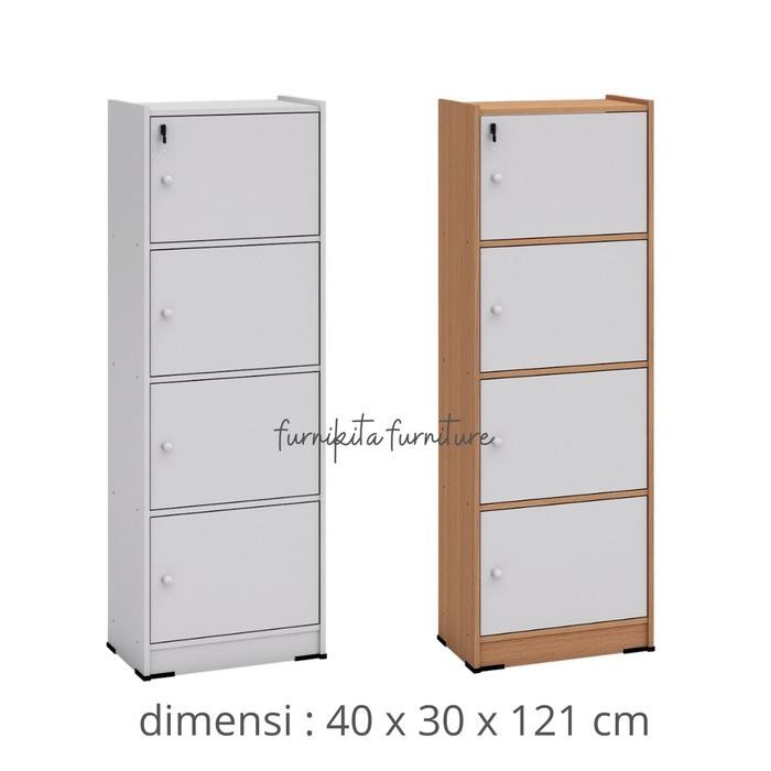 LEMARI SERBAGUNA RAK BUKU SERBAGUNA SUSUN 4 KAYU DENGAN KUNCI