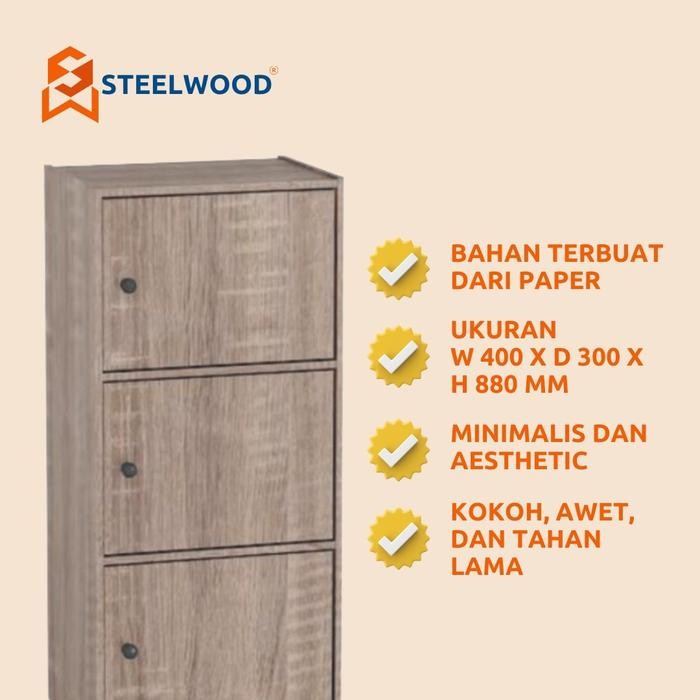 STEELWOOD RAK KAYU SERBAGUNA 3 PINTU/RAK PENYIMPANAN/RAK SERBAGUNA/RAK PINTU SWING