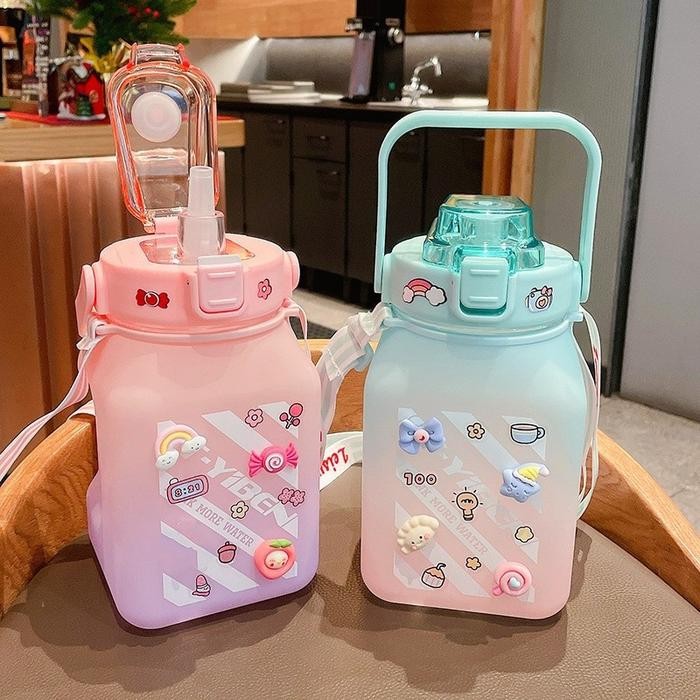 Botol Minum Anak Gemoy Kotak Gradasi Rainbow Viral