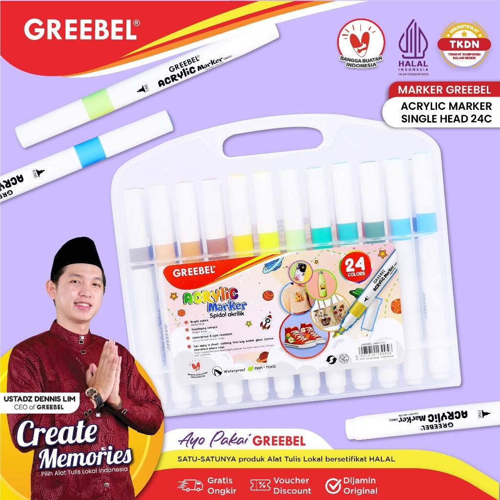 

GREEBEL Acrylic Marker / Acrylic Marker 24 Warna / Acrylic Marker Single Head Gmas 24C