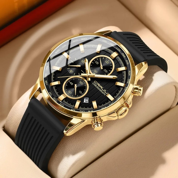 CRRJU Mens Watches Top Brand Silicone Strap Sports Waterproof Quartz