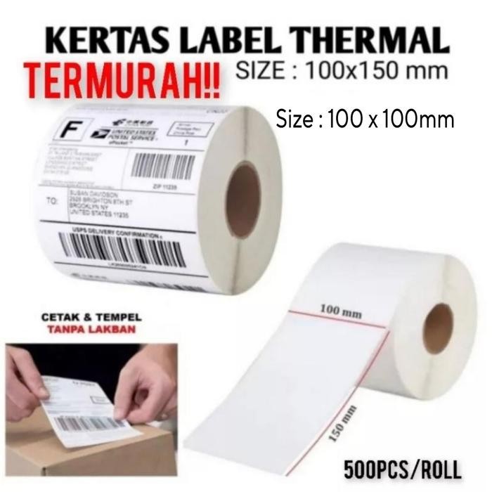 

Gilang_Store Label Kertas Stiker Thermal [100 x 100mm ] [100 x 150mm] isi 500 pcs