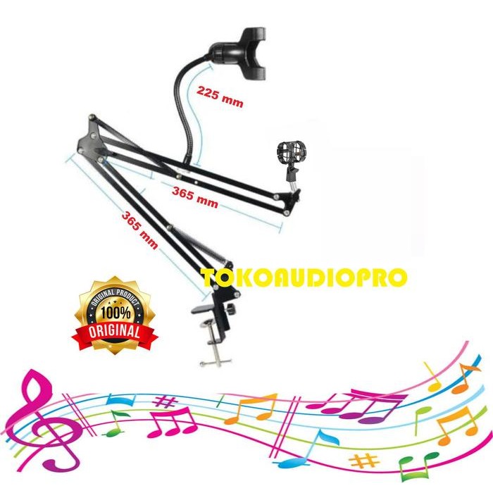 Stand Microphone Jepit Meja + Holder Fleksibel HP