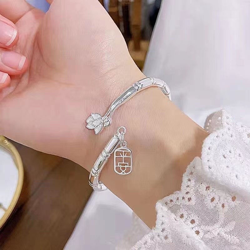 Gelang/Gelang/Baru Gelang Perak Murni Teratai Bambu Aman/Gelang Bambu Tekanan Tinggi Wanita Terbuka