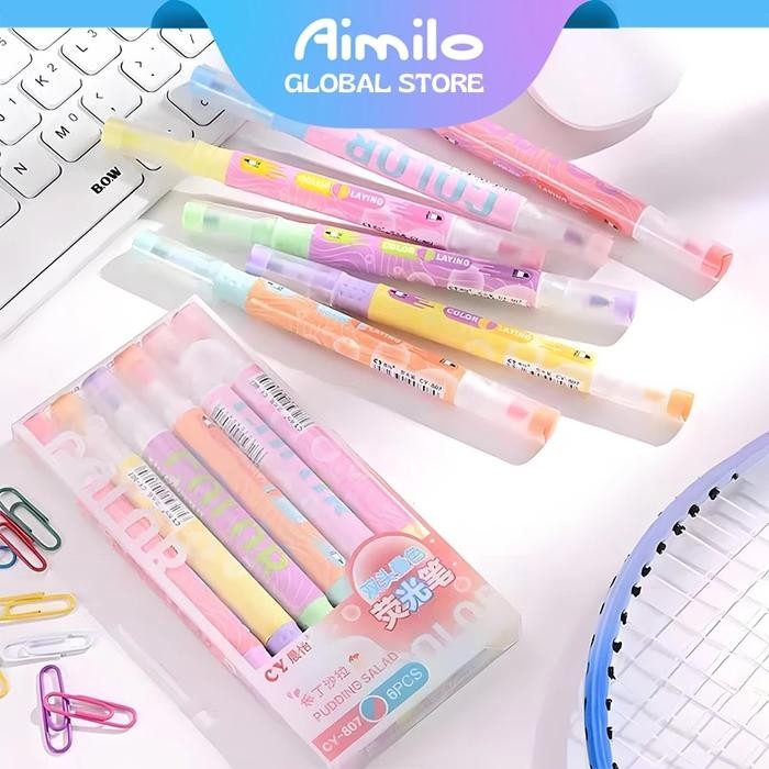 

Ready JT [READY] Aimilo Stabilo Pastel 1 Set Menumpuk Stabilo Highlighter 2 Sisi 6 PCS 12 Warna