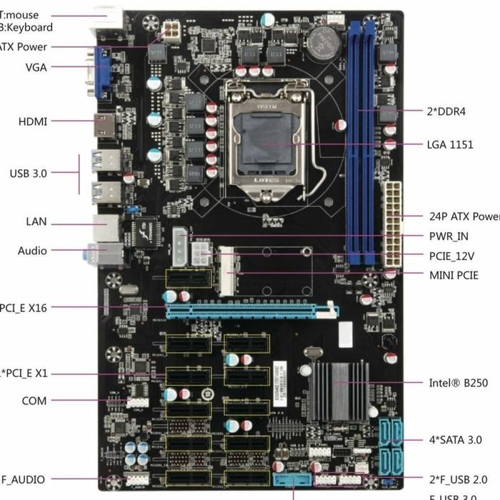 ESONIC B250 BTC GLADIATOR LGA1151 DDR4 12X PCIE MINER MOTHERBOARD GRATIS ONGKIR